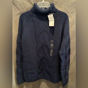 NWT Piombo Men’s Navy Blue Oversized Cable Knit Turtleneck Sweater; Size XL